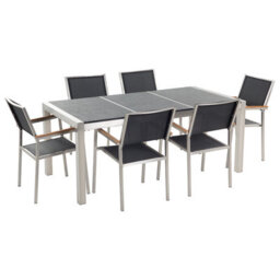 Beliani Garden Dining Set 6 Seater Grosseto Triple Plate Granite Flamed Black - thumbnail 1