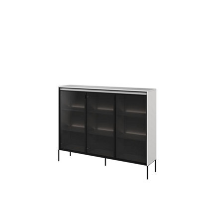 Arte Trend Tr-08 Display Cabinet In White Matt - Contemporary Design With Glassed Doors & Push-To-Open - W1500mm X H1180mm X D340mm - image 1