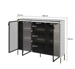 Arte Trend Tr-08 Display Cabinet In White Matt - Contemporary Design With Glassed Doors & Push-To-Open - W1500mm X H1180mm X D340mm - thumbnail 3