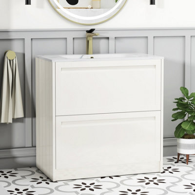 Royal Bathrooms Elmore 800mm Traditional Floor Standing 2 Drawer Bathroom Vanity Unit With Sintered Stone Basin Sink Classic White - image 1