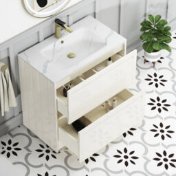 Royal Bathrooms Elmore 800mm Traditional Floor Standing 2 Drawer Bathroom Vanity Unit With Sintered Stone Basin Sink Classic White - thumbnail 5
