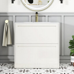 Royal Bathrooms Elmore 800mm Traditional Floor Standing 2 Drawer Bathroom Vanity Unit With Sintered Stone Basin Sink Classic White - thumbnail 3