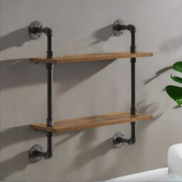 Rafaelo Mobilia Industrial Pipe Wall-Mounted 2 Tier Floating Shelves - thumbnail 3