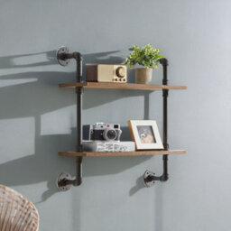 Rafaelo Mobilia Industrial Pipe Wall-Mounted 2 Tier Floating Shelves - thumbnail 1