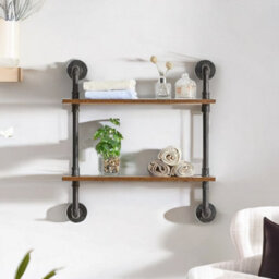 Rafaelo Mobilia Industrial Pipe Wall-Mounted 2 Tier Floating Shelves - thumbnail 2