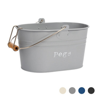 Harbour Housewares Clothes Peg Bucket - Grey - Vintage Metal Home Kitchen Canister Tin Box Utility Laundry Storage - image 1