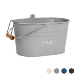 Harbour Housewares Clothes Peg Bucket - Grey - Vintage Metal Home Kitchen Canister Tin Box Utility Laundry Storage