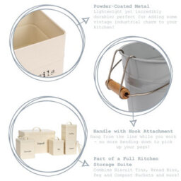 Harbour Housewares Clothes Peg Bucket - Grey - Vintage Metal Home Kitchen Canister Tin Box Utility Laundry Storage - thumbnail 2