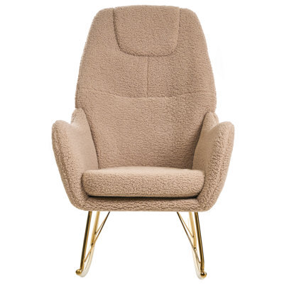 Wyld And Coco Glamora Rocking Chair - Beige Bouclé With Gold Metal Legs And Armrests - image 1