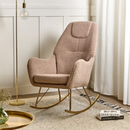 Wyld And Coco Glamora Rocking Chair - Beige Bouclé With Gold Metal Legs And Armrests - thumbnail 2