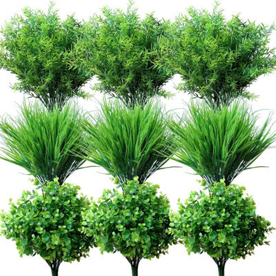 Yxyqr 18 Bundles Artificial Plants Grass Indoor Outdoor Uv Resistant Plastic Fake Bushes Shrubs Greenery Flowers Arrangement