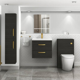 Royal Bathrooms Turin Hale Black 600mm Wall Hung Vanity Unit 2 Drawer With Mid-Edge Basin Sink & Brushed Brass Handles - thumbnail 2