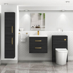 Royal Bathrooms Turin Hale Black 600mm Wall Hung Vanity Unit 2 Drawer With Mid-Edge Basin Sink & Brushed Brass Handles - thumbnail 4