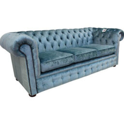 Chesterfield Handmade 3 Seater Sofa Settee Boutique Sky Blue Velvet Fabric In Classic Style - thumbnail 4