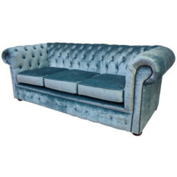 Chesterfield Handmade 3 Seater Sofa Settee Boutique Sky Blue Velvet Fabric In Classic Style - thumbnail 3