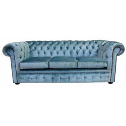 Chesterfield Handmade 3 Seater Sofa Settee Boutique Sky Blue Velvet Fabric In Classic Style - thumbnail 1