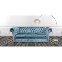 Chesterfield Handmade 3 Seater Sofa Settee Boutique Sky Blue Velvet Fabric In Classic Style - thumbnail 2