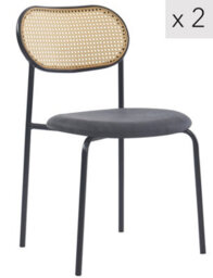 Nordlys Set Of 2 Metal Dining Chairs With Cane Backs And Black Seats Modern Design Style Dining Room - thumbnail 2