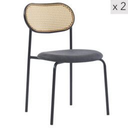 Nordlys Set Of 2 Metal Dining Chairs With Cane Backs And Black Seats Modern Design Style Dining Room - thumbnail 1