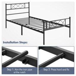 Yaheetech Black 3Ft Single Simple Metal Bed Frame With Cross-Design Headboard & Footboard - thumbnail 7