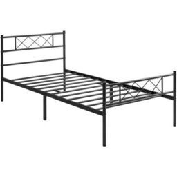 Yaheetech Black 3Ft Single Simple Metal Bed Frame With Cross-Design Headboard & Footboard - thumbnail 2
