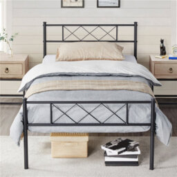 Yaheetech Black 3Ft Single Simple Metal Bed Frame With Cross-Design Headboard & Footboard - thumbnail 3