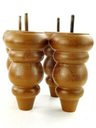 L&F 4X Solid Turned Wood Furniture Legs Chair Settee Feet 155mm 8mm Thread Dark Oak Stain - thumbnail 7