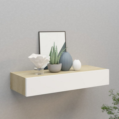Berkfield Wall-Mounted Drawer Shelf Oak And White 60X23.5X10Cm Mdf - image 1