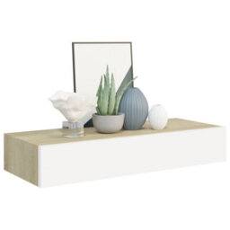 Berkfield Wall-Mounted Drawer Shelf Oak And White 60X23.5X10Cm Mdf - thumbnail 3