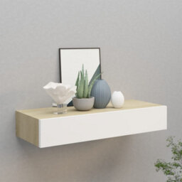 Berkfield Wall-Mounted Drawer Shelf Oak And White 60X23.5X10Cm Mdf - thumbnail 1