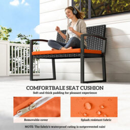 Outsunny 2 Seater Rattan Garden Bench With Cushion, Steel Frame, Orange - thumbnail 6
