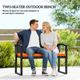 Outsunny 2 Seater Rattan Garden Bench With Cushion, Steel Frame, Orange - thumbnail 4