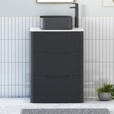 Royal Bathrooms Avenza 600mm Matt Obsidian Black Floor Standing Countertop Bathroom Vanity Unit 3 Drawer With Art Square Basin - image 1