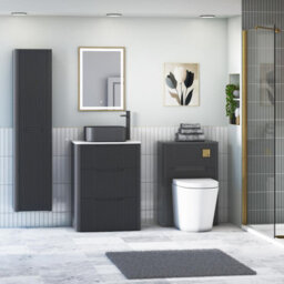 Royal Bathrooms Avenza 600mm Matt Obsidian Black Floor Standing Countertop Bathroom Vanity Unit 3 Drawer With Art Square Basin - thumbnail 4