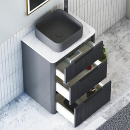 Royal Bathrooms Avenza 600mm Matt Obsidian Black Floor Standing Countertop Bathroom Vanity Unit 3 Drawer With Art Square Basin - thumbnail 5