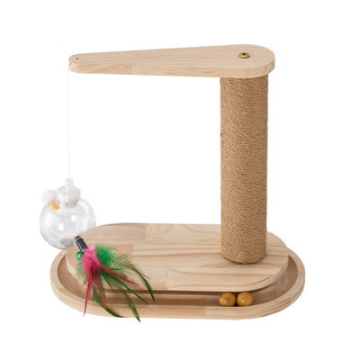 Living And Home Natural Wood Colour Interactive Cat Scratching Post With Treat Dispenser - image 1