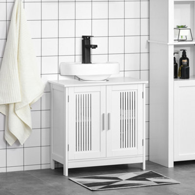 Kleankin Bathroom Pedestal Under Sink Cabinet With Storage Shelf, 2 Doors, White - image 1