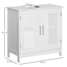 Kleankin Bathroom Pedestal Under Sink Cabinet With Storage Shelf, 2 Doors, White - thumbnail 3