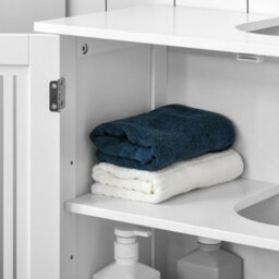 Kleankin Bathroom Pedestal Under Sink Cabinet With Storage Shelf, 2 Doors, White - thumbnail 7
