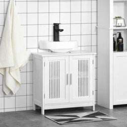 Kleankin Bathroom Pedestal Under Sink Cabinet With Storage Shelf, 2 Doors, White - thumbnail 1