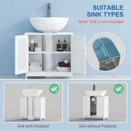 Kleankin Bathroom Pedestal Under Sink Cabinet With Storage Shelf, 2 Doors, White - thumbnail 4