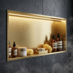 ARKO BATHROOM Arko Stainless Steel Shower Niche With Led Light Wall Insert, Bathroom Shower Storage Shelf, Beass - thumbnail 7