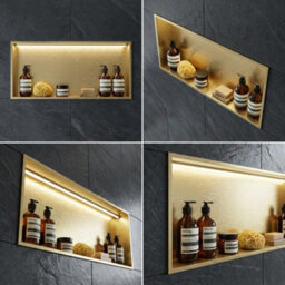 ARKO BATHROOM Arko Stainless Steel Shower Niche With Led Light Wall Insert, Bathroom Shower Storage Shelf, Beass - thumbnail 5