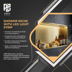 ARKO BATHROOM Arko Stainless Steel Shower Niche With Led Light Wall Insert, Bathroom Shower Storage Shelf, Beass - thumbnail 6
