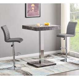 Furniture in Fashion Topaz Concrete Effect Bar Table With 2 Ripple Grey Stools