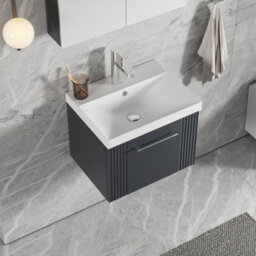 Balterley Belvide Partial Fluted 1 Drawer Wall Hung Vanity Unit With 1 Tap Hole Thin-Edge Basin- 500mm - Satin Dark Grey - thumbnail 3