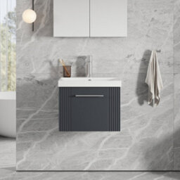 Balterley Belvide Partial Fluted 1 Drawer Wall Hung Vanity Unit With 1 Tap Hole Thin-Edge Basin- 500mm - Satin Dark Grey - thumbnail 2