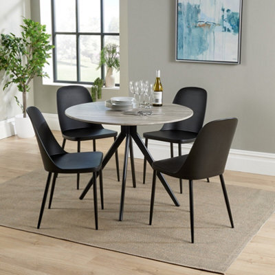 Core Products Aspen Grey Oak Effect 100Cm Round Dining Table With 4 Black Plastic Duo Design Chairs - image 1