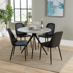 Core Products Aspen Grey Oak Effect 100Cm Round Dining Table With 4 Black Plastic Duo Design Chairs