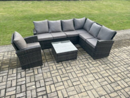 Fimous Wicker Pe Outdoor Garden Furniture Set High Back Rattan Corner Sofa Set With Armchair Square Coffee Table - thumbnail 1